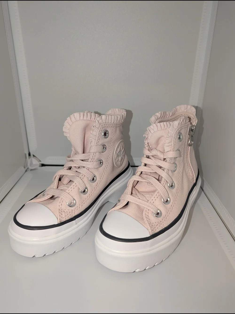 Light Pink Ruffle-Trim High‎ Top Sneakers